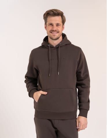 Bluzy dresowe - Ciepła bluza dresowa męska kangurka gruba z kapturem BRĄZOWY - produkt 6