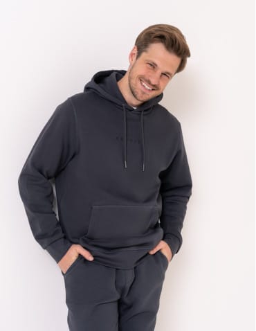 Bluzy dresowe - Ciepła bluza dresowa męska kangurka gruba z kapturem GRAFITOWY - produkt 4