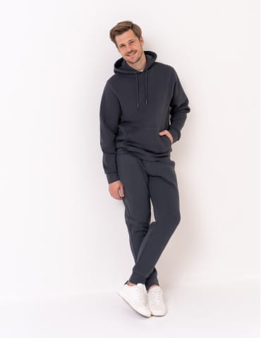 Bluzy dresowe - Ciepła bluza dresowa męska kangurka gruba z kapturem GRAFITOWY - produkt 7