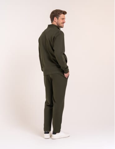 Bluzy dresowe - Męska bluza casual 100% bawełniana ze stójką zapinana na zamek KHAKI - produkt 8