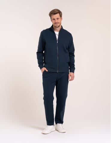 Męska bluza casual 100% bawełniana ze stójką zapinana na zamek - GRANATOWY