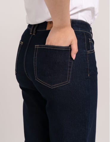 Jeansy damskie Wide Leg wygodne z wysokim stanem i z szeroką nogawką - GRANATOWY - produkt 2