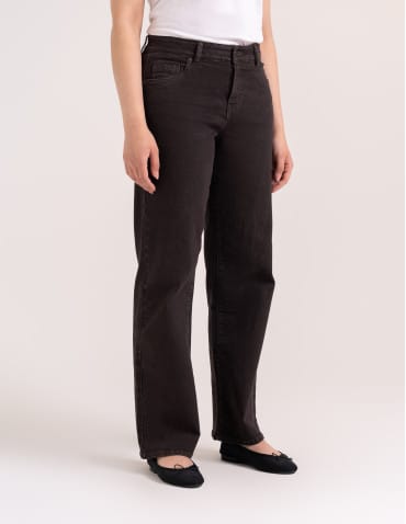 Jeansy - Jeansy damskie Wide Leg wygodne z wysokim stanem i z szeroką nogawką BRĄZOWY - produkt 7