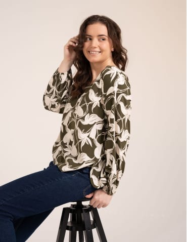 Bluzki z długim rękawem - Elegancka bluzka damska z wiskozy 100% o kroju oversize z długim rękawem WZÓR 2 - produkt 6