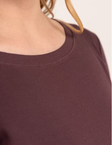 Bluzki z długim rękawem - Bluzka damska bawełniana w prążek longsleeve BRĄZ - produkt 4