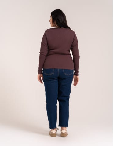 Bluzki z długim rękawem - Bluzka damska bawełniana w prążek longsleeve BRĄZ - produkt 11