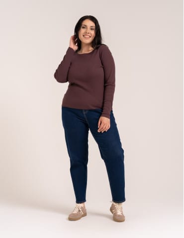 Bluzki z długim rękawem - Bluzka damska bawełniana w prążek longsleeve BRĄZ - produkt 8
