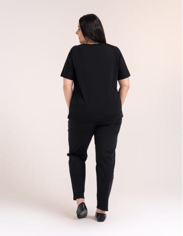 Bluzki z kr&oacute;tkim rękawem - Bluzka damska kimono bawełniana kr&oacute;j boxy z opadającym rękawem delikatny nadruk kwiatowy luźny t-shirt damski CZARNY - produkt 10