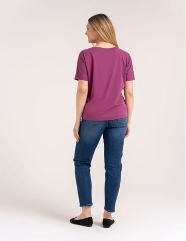 Bluzki z krótkim rękawem - Bluzka damska kimono bawełniana krój boxy z opadającym rękawem delikatny nadruk kwiatowy luźny t-shirt damski - produkt 6