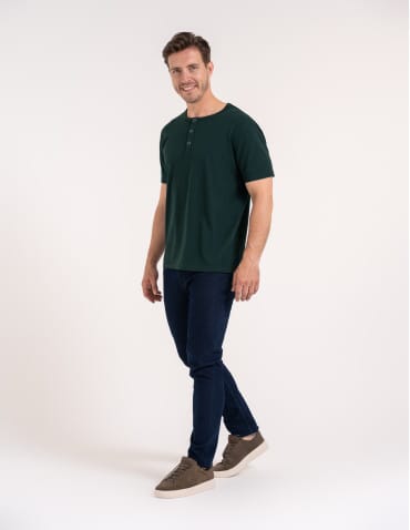 Koszulki z krótkim rękawem - T-shirt męski bawełniany z guzikami henley koszulka z krótkim rękawem ZIELONY - produkt 3