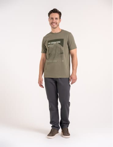 Koszulki z krótkim rękawem - Męska koszulka bawełniana casualowa z nadrukiem KHAKI - produkt 3