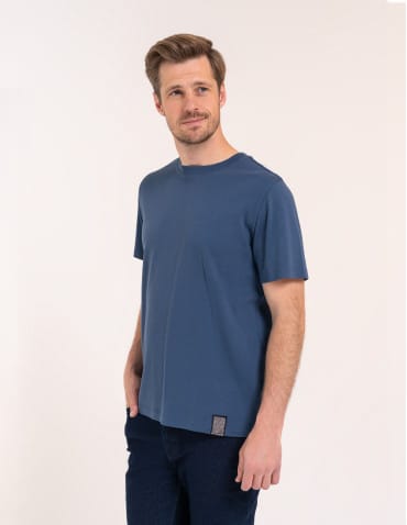 T-shirt męski bawełniany 100% z kr&oacute;tkim rękawem koszulka casual - GRANATOWY