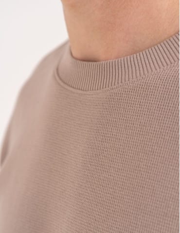 Koszulki z długim rękawem - Męski longsleeve bawełniany 100% z długim rękawem o waflowej strukturze BEŻOWY - produkt 3