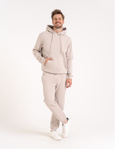 Bluza męska bawełniana z kapturem i kieszenią - BEŻOWY