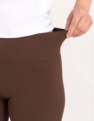 Legginsy damskie - Legginsy kolarki damskie w prążek wysoki stan BRĄZOWY - produkt 3
