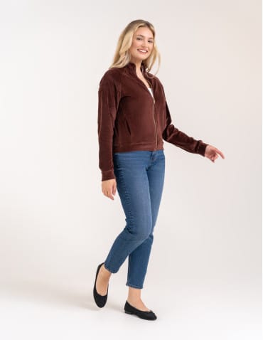 Bluzy damskie - Bluza damska welurowa na zamek z bawełny BRĄZOWY - produkt 3