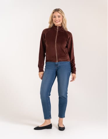 Bluzy damskie - Bluza damska welurowa na zamek z bawełny BRĄZOWY - produkt 9