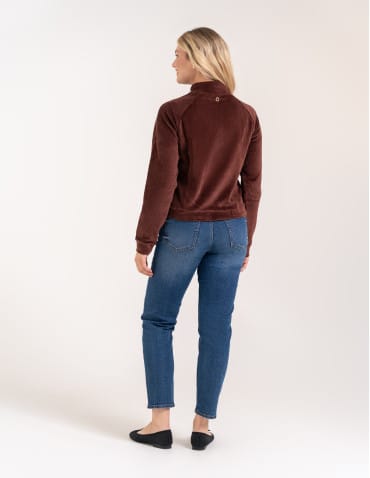 Bluzy damskie - Bluza damska welurowa na zamek z bawełny BRĄZOWY - produkt 10