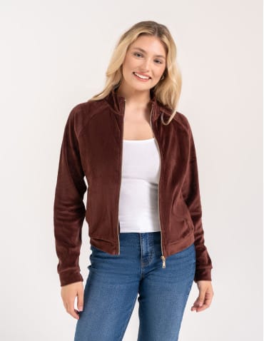Bluzy damskie - Bluza damska welurowa na zamek z bawełny BRĄZOWY - produkt 1