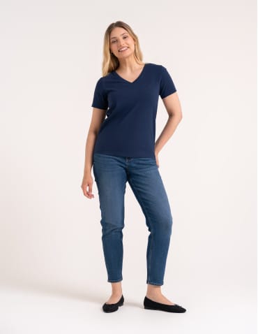 Koszulki i T-shirty - Koszulka damska bawełna Premium T-shirt dekolt w serek GRANATOWY - produkt 3