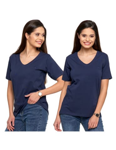 Koszulki i T-shirty - Koszulka damska bawełna Premium T-shirt dekolt w serek GRANATOWY - produkt 4
