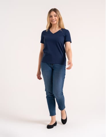 Koszulki i T-shirty - Koszulka damska bawełna Premium T-shirt dekolt w serek GRANATOWY - produkt 5