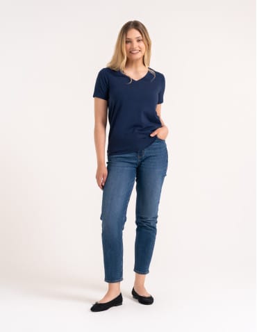Koszulki i T-shirty - Koszulka damska bawełna Premium T-shirt dekolt w serek GRANATOWY - produkt 6