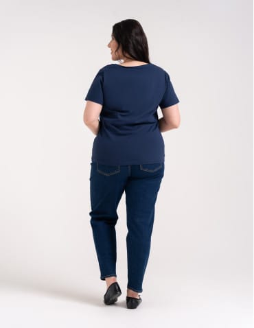 Koszulki i T-shirty - Koszulka damska bawełna Premium T-shirt dekolt w serek GRANATOWY - produkt 8