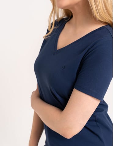 Koszulki i T-shirty - Koszulka damska bawełna Premium T-shirt dekolt w serek GRANATOWY - produkt 10