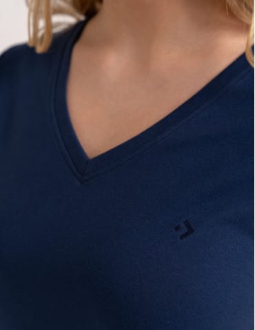 Koszulki i T-shirty - Koszulka damska bawełna Premium T-shirt dekolt w serek GRANATOWY - produkt 11