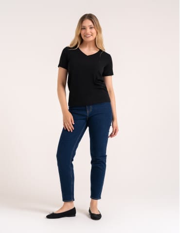 Koszulki i T-shirty - Koszulka damska bawełna Premium T-shirt dekolt w serek BLACK - produkt 2