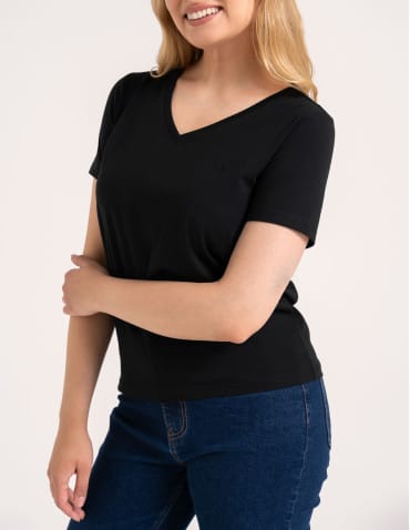 Koszulki i T-shirty - Koszulka damska bawełna Premium T-shirt dekolt w serek BLACK - produkt 6