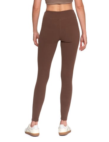 Legginsy damskie - Wygodne legginsy damskie prążkowane z wysokim stanem bezuciskowe MOKKA - produkt 3