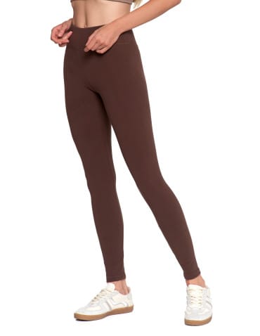 Legginsy damskie - Wygodne legginsy damskie prążkowane z wysokim stanem bezuciskowe BRĄZOWY - produkt 3