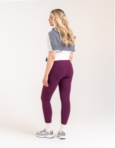 Legginsy damskie - Wygodne legginsy damskie prążkowane z wysokim stanem bezuciskowe FIOLETOWY - produkt 6