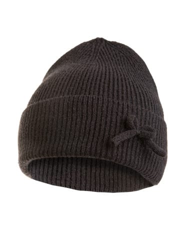 Czapka damska prążkowana beanie z kokardką ciepła czapka na zimę - CZARNY