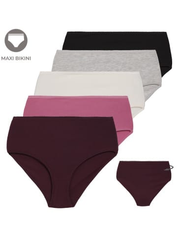 Figi damskie bawełniane majtki elastyczne maxi bikini z wyższym stanem 5-pak - WIELOKOLOROWY
