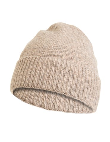Damska czapka z domieszką wełny zimę ciepła beanie - BEŻOWY MELANŻ