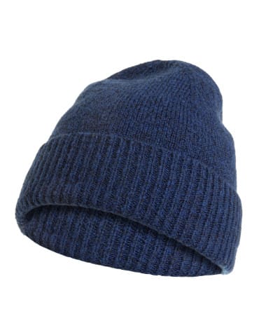 Czapki zimowe - Damska czapka z domieszką wełny zimę ciepła beanie GRANATOWY - produkt 1