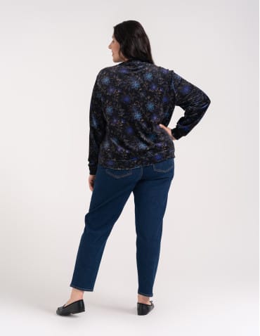 Bluzy damskie - Bluza welurowa damska rozpinana bomberka w kwiatowy print WZÓR 2 - produkt 4