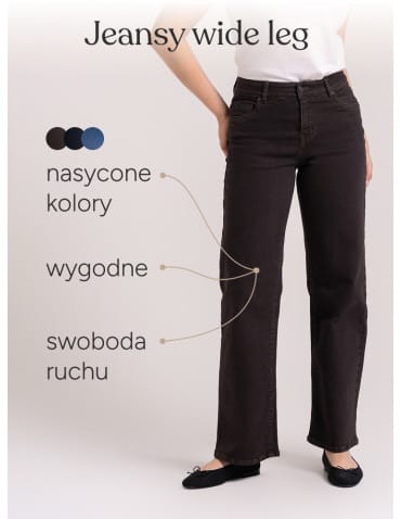 Jeansy - Jeansy damskie Wide Leg wygodne z wysokim stanem i z szeroką nogawką BRĄZOWY - produkt 3