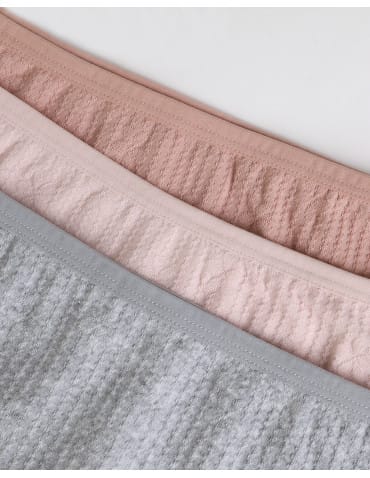 Majtki damskie figi bikini bawełniane strukturalne prążkowane zestaw 3-pak - WIELOKOLOROWY  - produkt 2