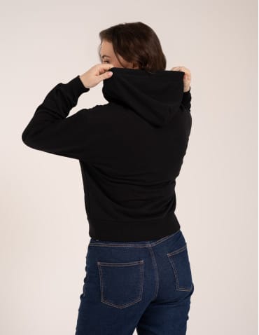 Bluzy dresowe - Bluza damska bawełniana z kapturem rozpinana wygodna o kroju boxy CZARNY - produkt 7