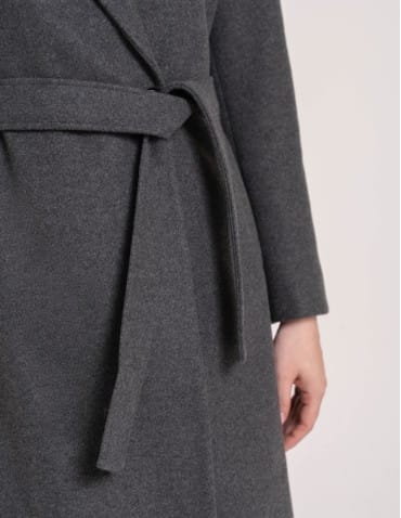 Kurtki zimowe - Płaszcz damski elegancki z rozcięciem z tyłu taliowany casual SZARY - produkt 10