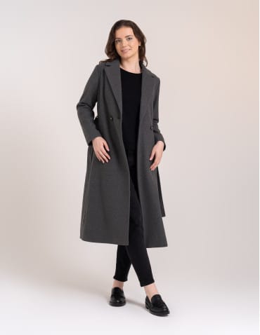Kurtki zimowe - Płaszcz damski elegancki z rozcięciem z tyłu taliowany casual SZARY - produkt 3