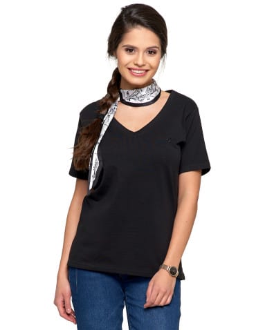 Koszulki i T-shirty - Koszulka damska bawełna Premium T-shirt dekolt w serek BLACK - produkt 8