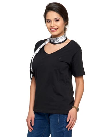 Koszulki i T-shirty - Koszulka damska bawełna Premium T-shirt dekolt w serek BLACK - produkt 9
