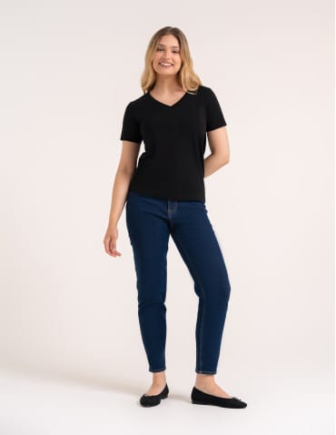Koszulki i T-shirty - Koszulka damska bawełna Premium T-shirt dekolt w serek BLACK - produkt 10