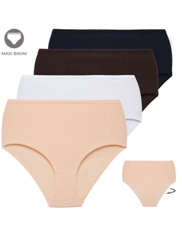 Damskie figi maxi bikini majtki z wysokim stanem w prążek 4-pak - WIELOKOLOROWY