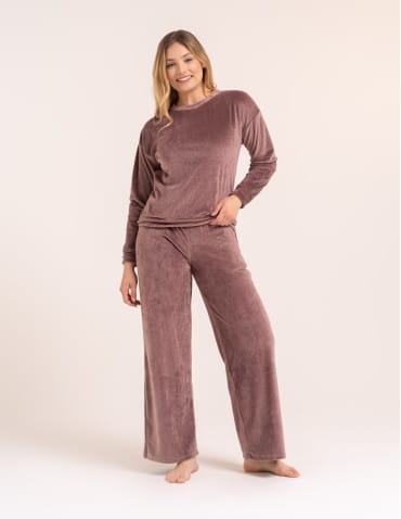 Piżamy z długim rękawem - Welurowa piżama damska miękki komplet homewear RÓŻOWY - produkt 3